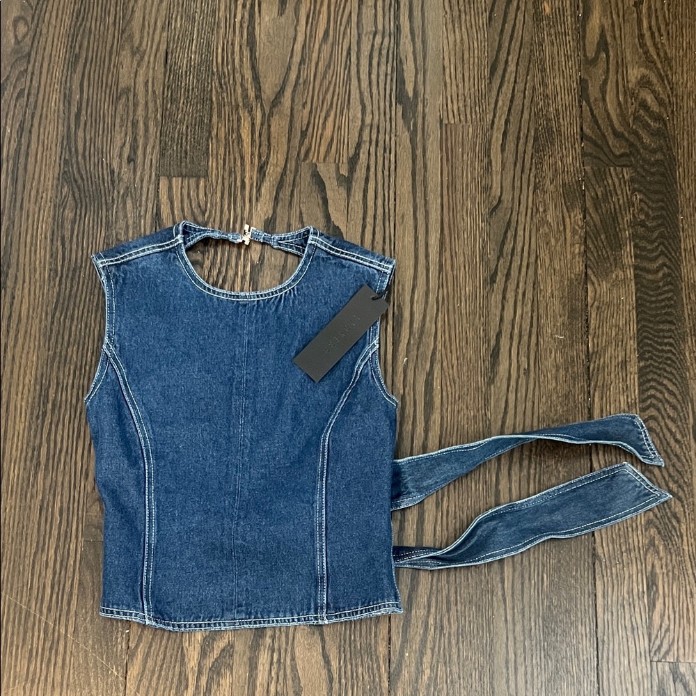 Denim Sleeveless Top with Tie Back